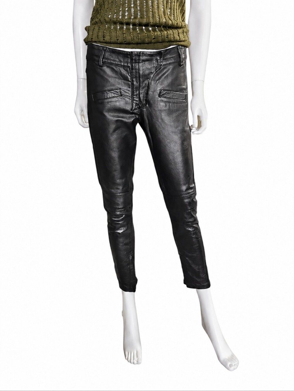 MARIA CHER | Mixed-Media Pants ~ Genuine Leather & Stretch Fabric Skinny Trouser